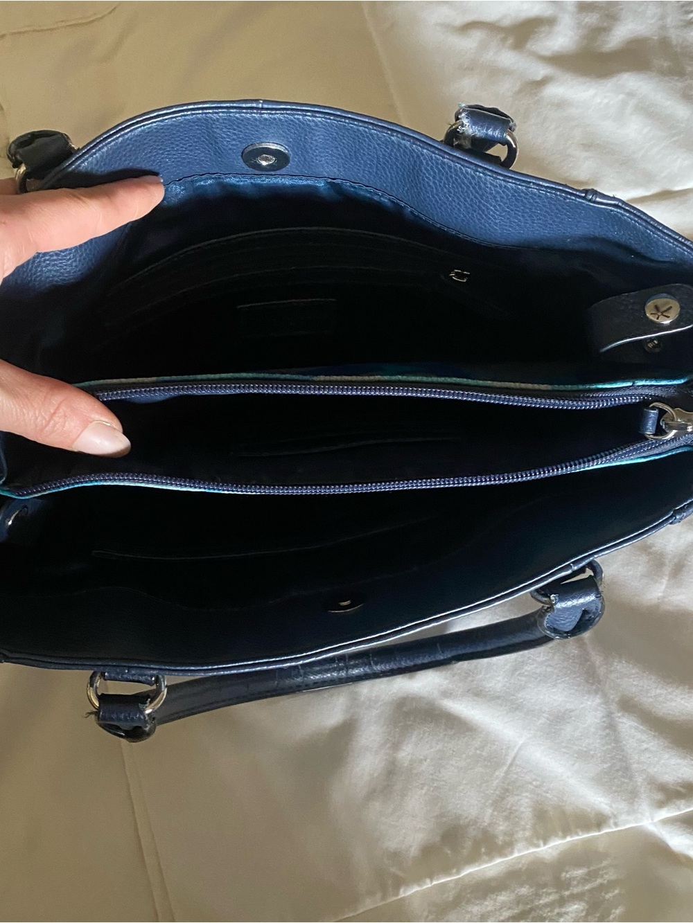 TIGNANELLO  Dark Blue Pebbled Leather Structured Tote with a Removable Bag - Picture 14 of 15